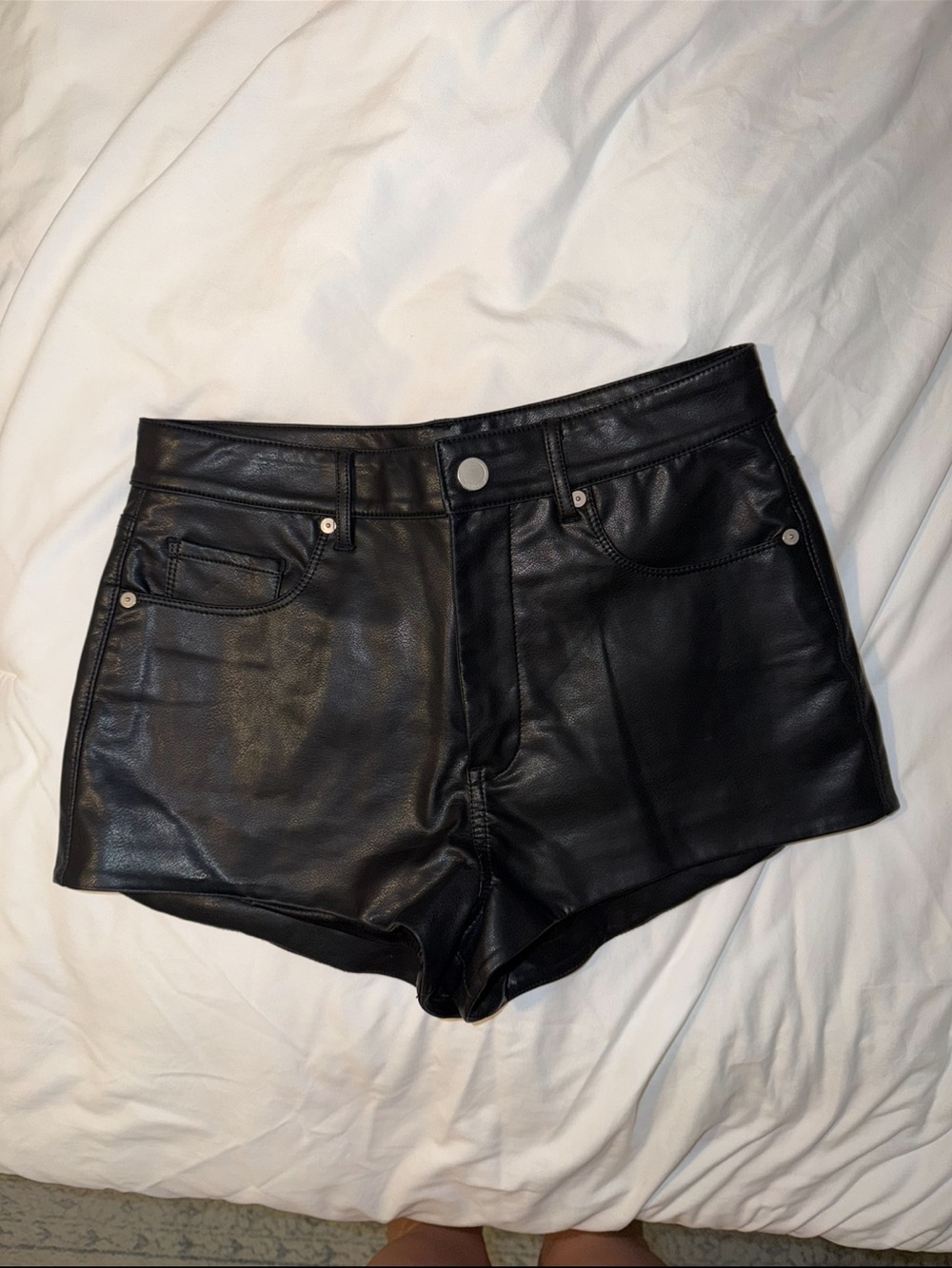 Blank NYC Black Faux Leather High-Waist Shorts